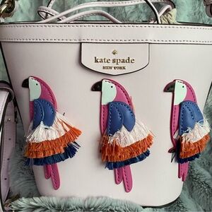 NWT Kate Spade Pippa Flock Party Crossbody Small Bucket Bag Parrot Pink